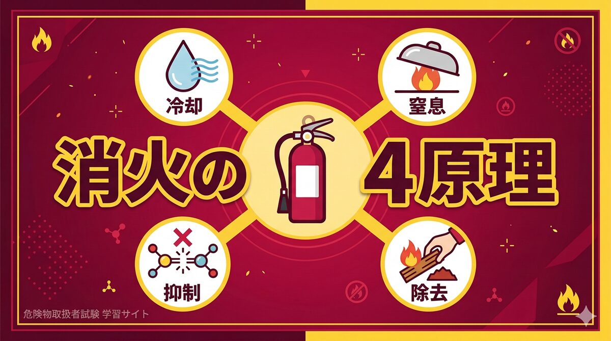 消火の原理と消火剤の種類をわかりやすく解説！冷却・窒息・除去・抑制の4つ - 危険物取扱者への道