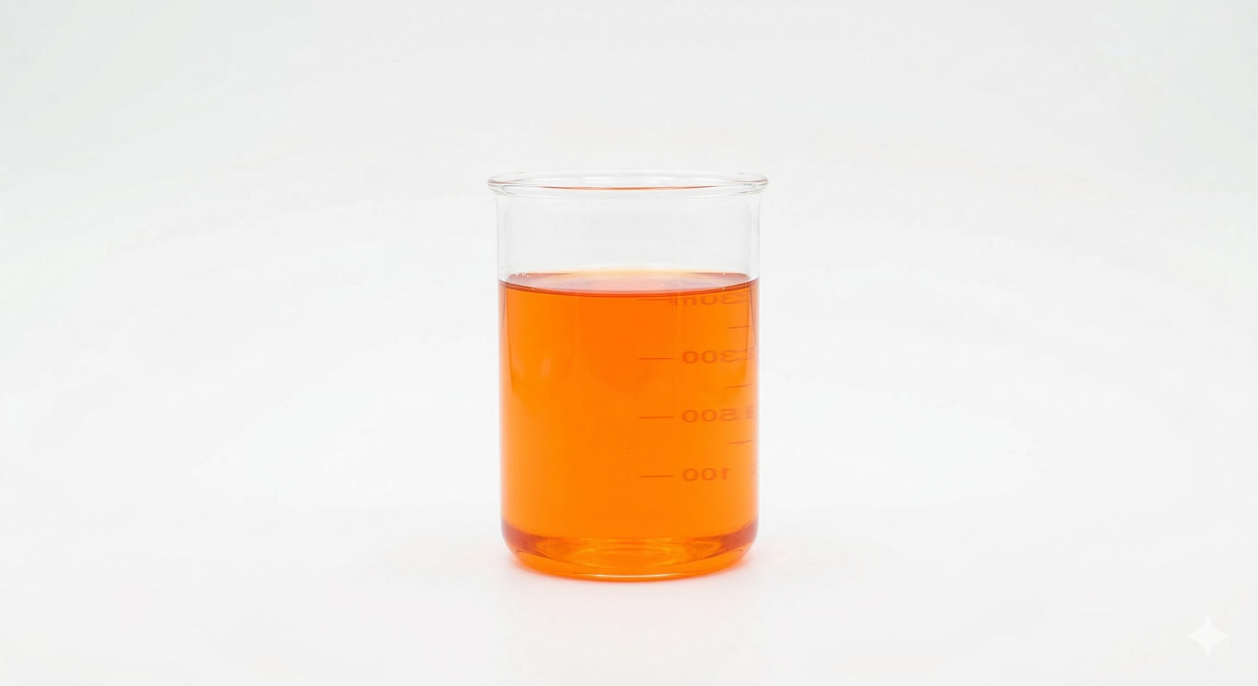 ビーカーに入ったガソリン(オレンジ色)