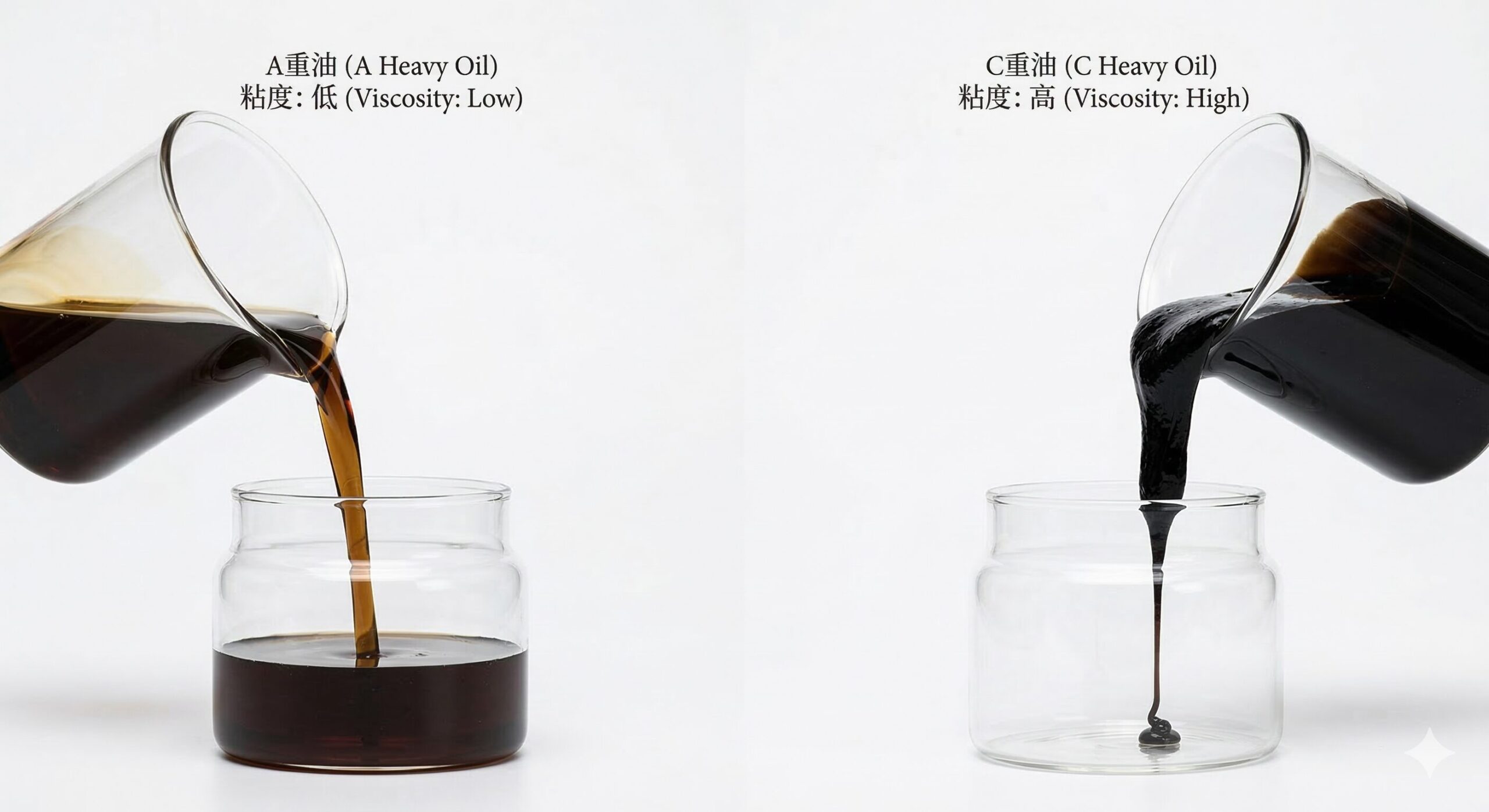 A重油とC重油の粘度の違い。A重油はサラサラ、C重油はドロドロ