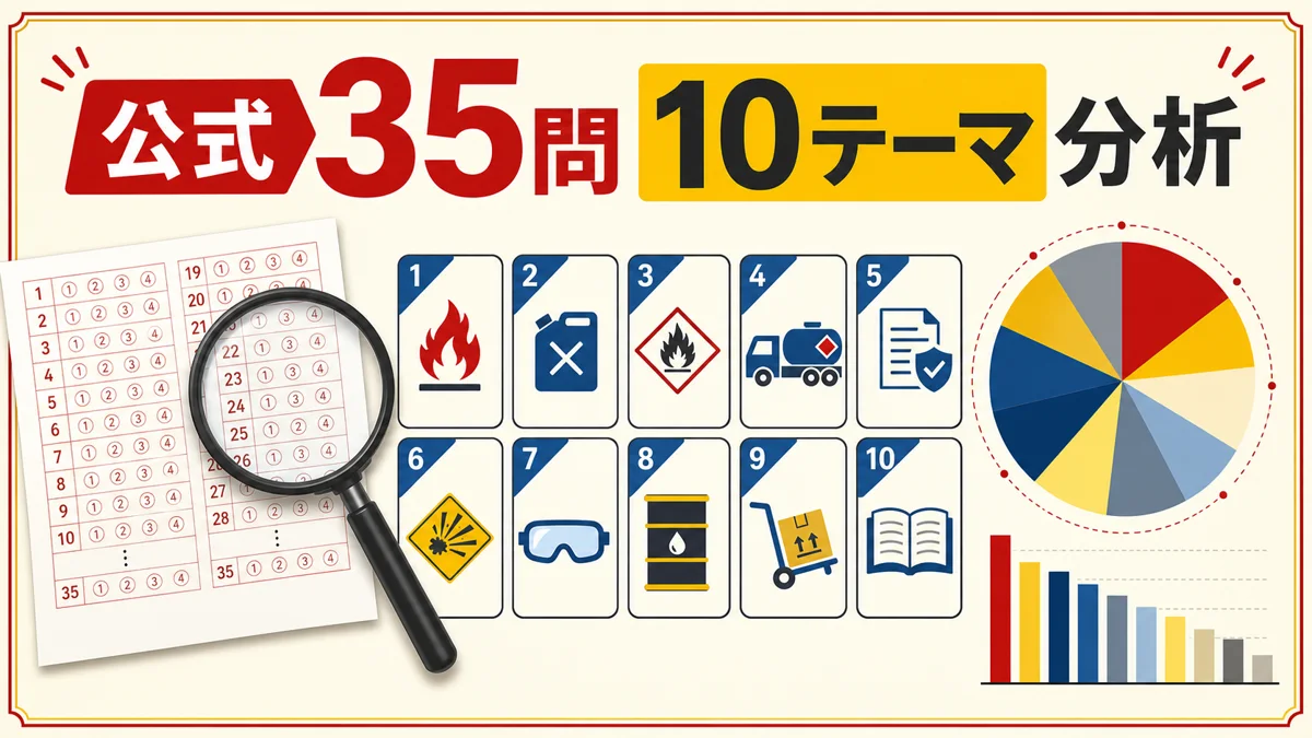 乙4の公式公開問題35問を10テーマに分類して分析する図