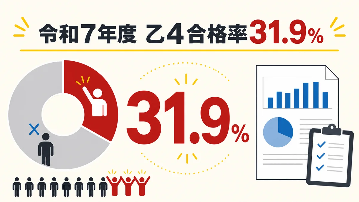 令和7年度の乙4合格率31.9パーセントを円グラフで示す図