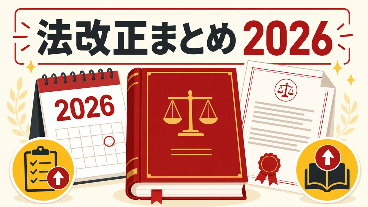 法律書と2026年のカレンダーで危険物関連の法改正を示す図