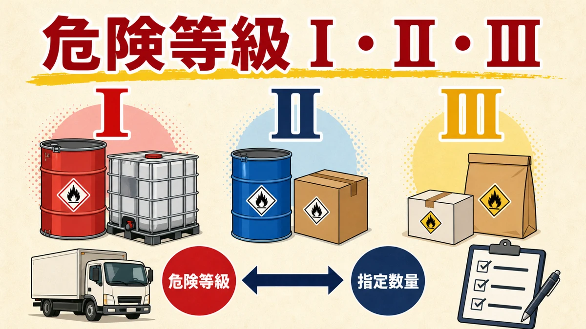 危険等級Ⅰ・Ⅱ・Ⅲと運搬容器の関係を比較した図